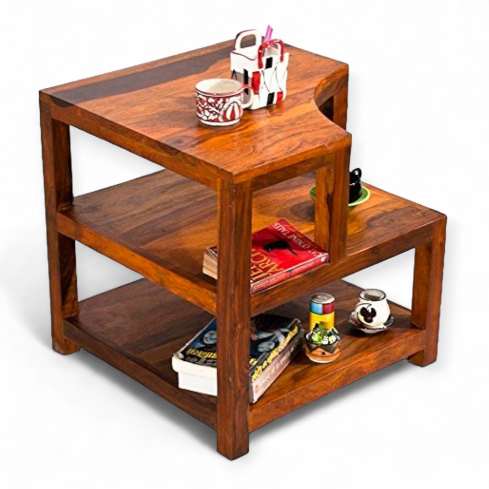 Ikiriya Aural Sheesham Wood Contemporary Bedside Table/ End Table in Pine Finish (Lgo) - Image 2