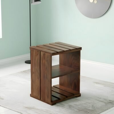 Ikiriya Arista Sheesham Wood Contemporary Bedside Table/ End Table in Teak Finish