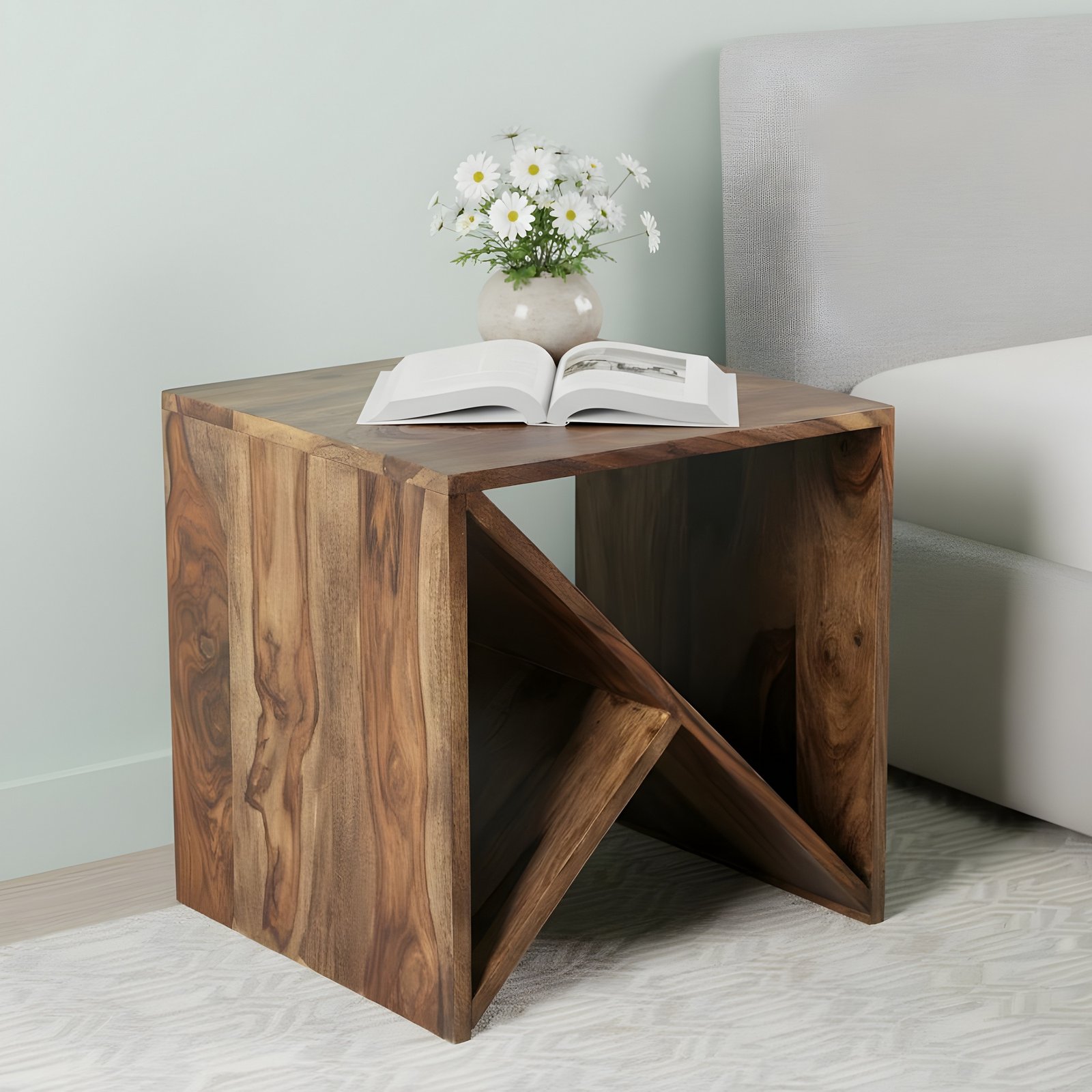 Ikiriya Noah Sheesham Wood Contemporary Tea Table/ End Table in Teak Finish