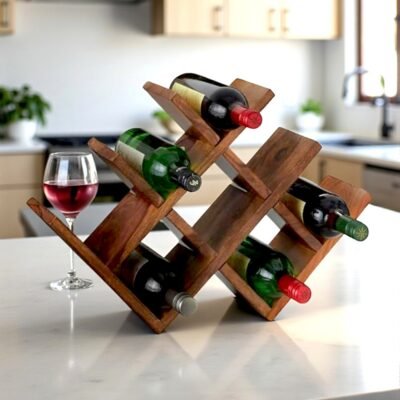 Ikiriya Kassel Sheesham Wood Accent Wine Rack in Natural Teak Finish for upto 8 Bottles