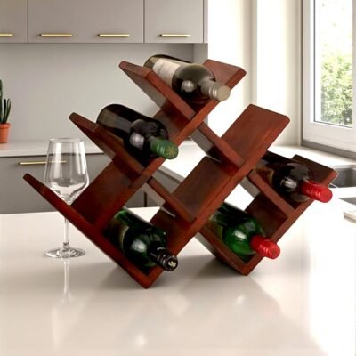 Ikiriya Kassel Sheesham Wood Accent Wine Rack in Honey Finish for upto 8 Bottles