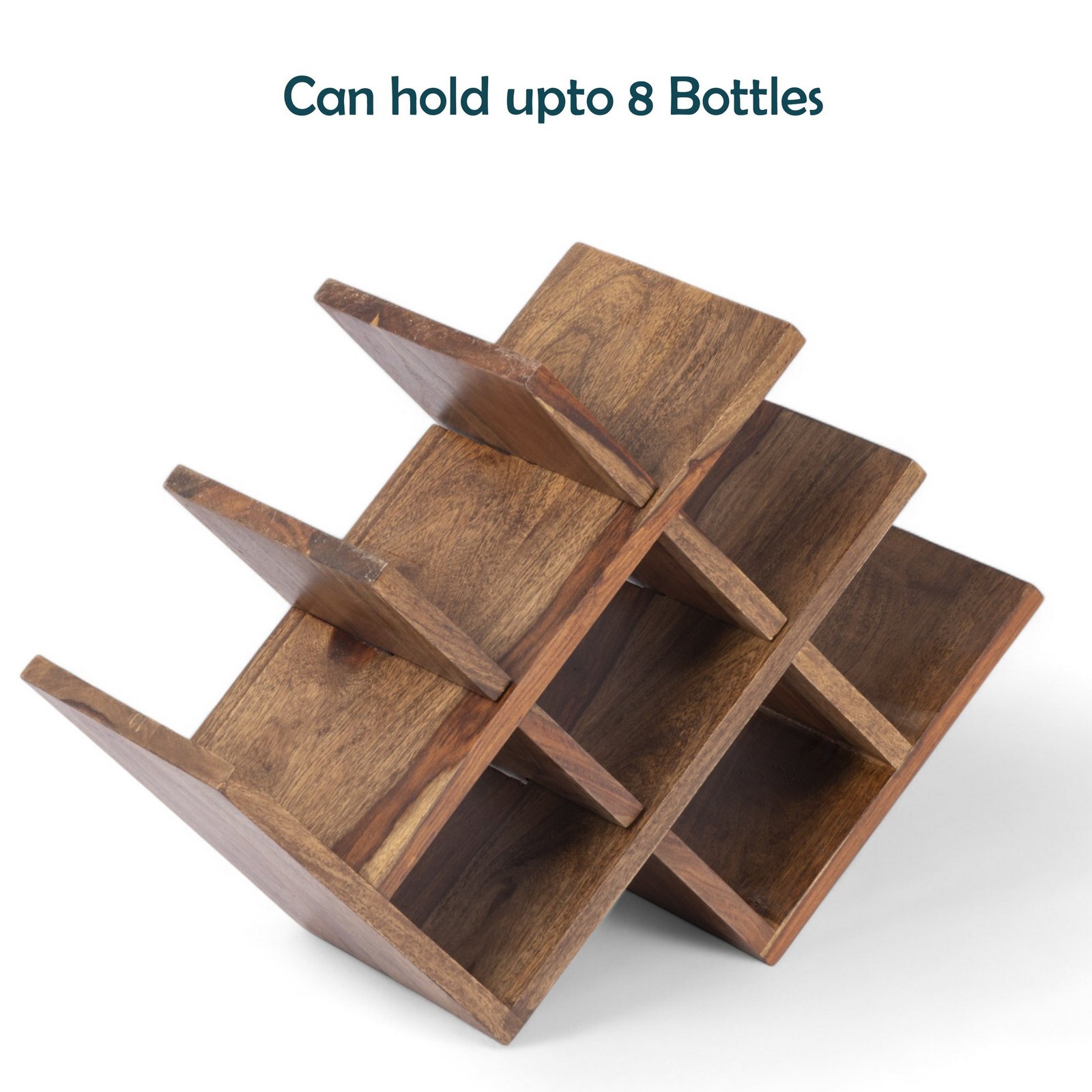 Ikiriya Kassel Sheesham Wood Accent Wine Rack in Teak Finish for upto 8 Bottles - Image 3