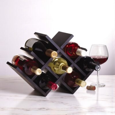 Ikiriya Kassel Sheesham Wood Accent Wine Rack in Dark Mahagony Finish for upto 8 Bottles