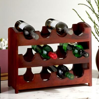 Ikiriya Kassel Sheesham Wood Accent Wine Rack in Honey Finish for upto 12 Bottles