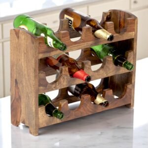 Ikiriya Kassel Sheesham Wood Accent Wine Rack in Teak Finish for upto 12 Bottles