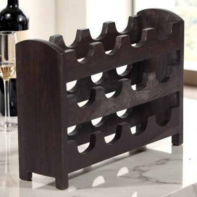 Ikiriya Kassel Sheesham Wood Accent Wine Rack in Dark Mahagony Finish for upto 12 Bottles