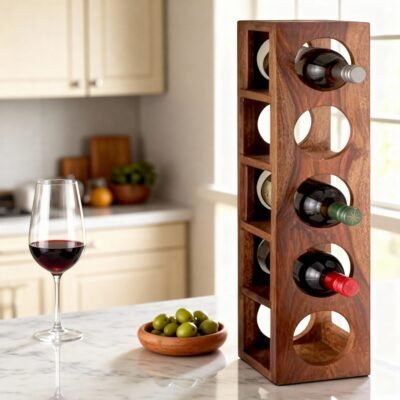 Ikiriya Wembley Sheesham Wood Accent Wine Rack in Natural Teak Finish for upto 5 Bottles