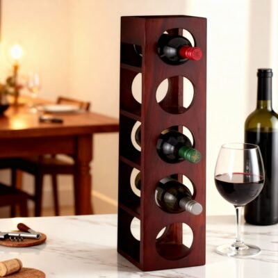 Ikiriya Wembley Sheesham Wood Accent Wine Rack in Honey Finish for upto 5 Bottles
