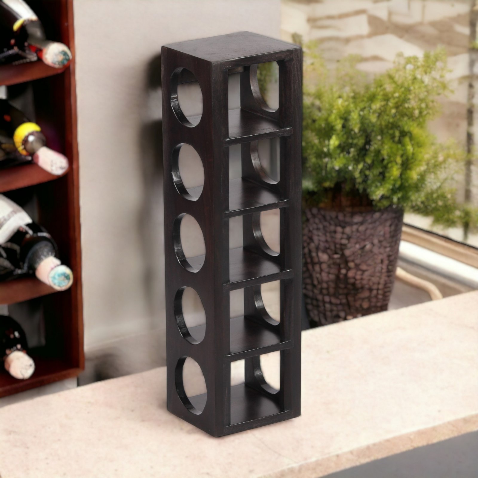 Ikiriya Wembley Sheesham Wood Accent Wine Rack in Dark Mahagony Finish for upto 5 Bottles