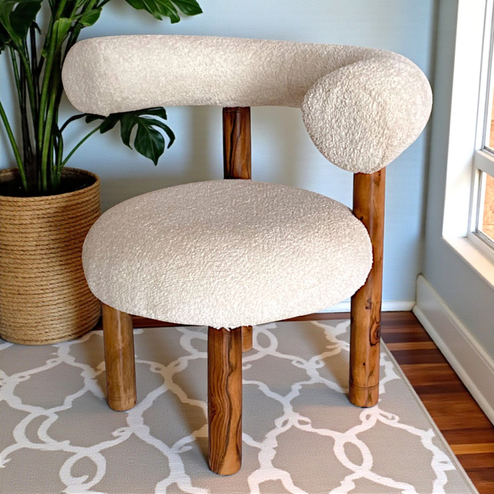 Ikiriya Westfield Sheesham Wood Mid Century Set of 2 Lounge Chair in off White Soft Boucle Fabric Upholstery - Image 8