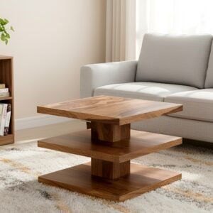 Ikiriya Thames Sheesham Wood Accent Square Coffee Table in Teak Finish