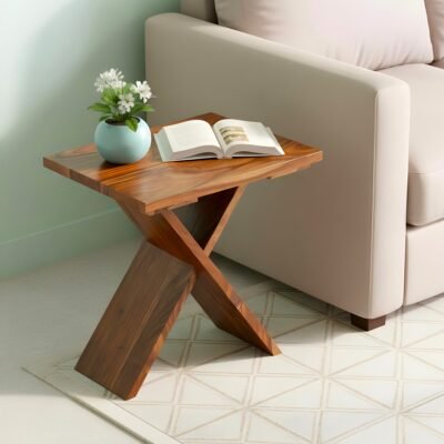 Ikiriya Darcy Sheesham Wood Contemporary Rectangle Tea Table / Side Table in Natural Teak Finish