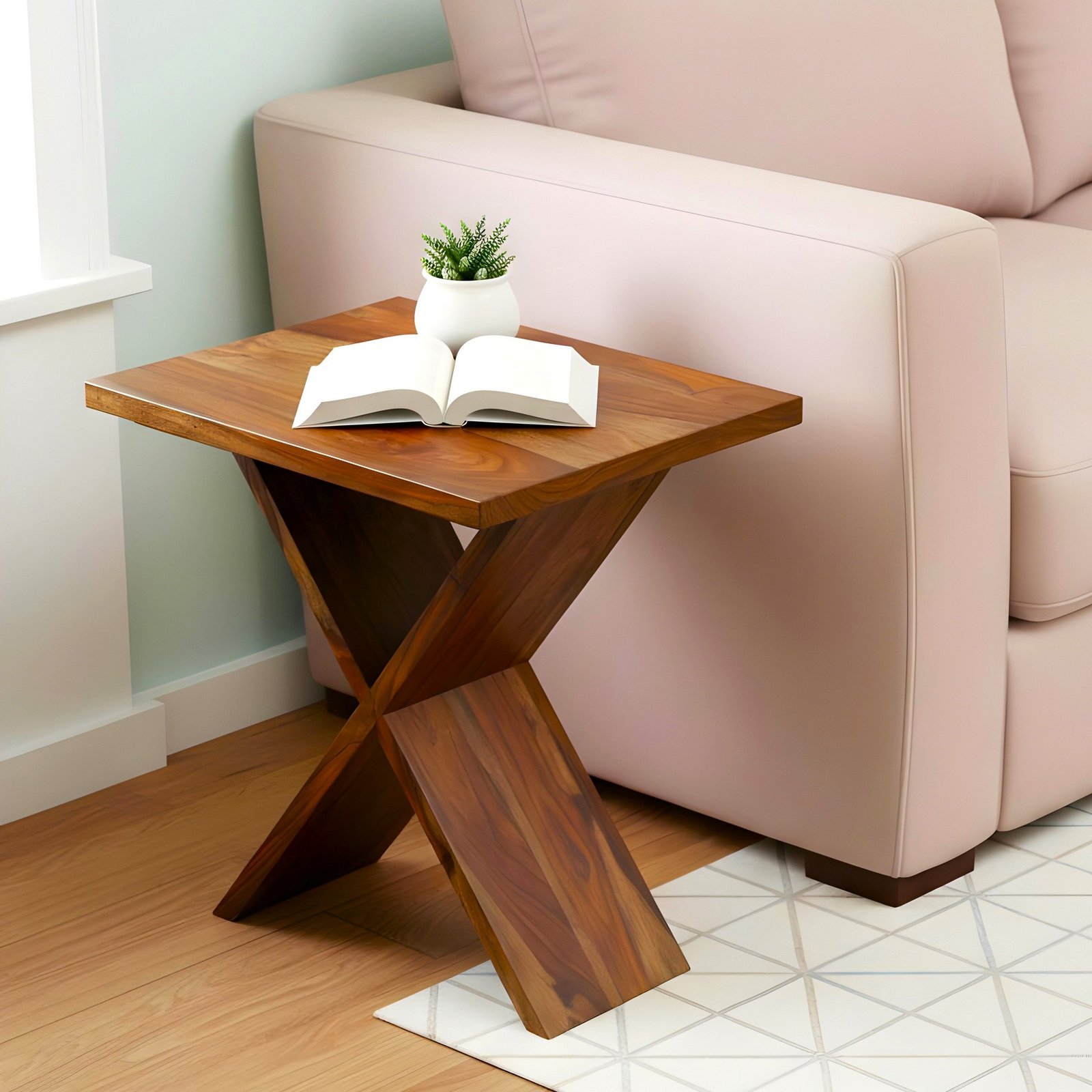 Ikiriya Darcy Sheesham Wood Contemporary Rectangle Tea Table / Side Table in Teak Finish