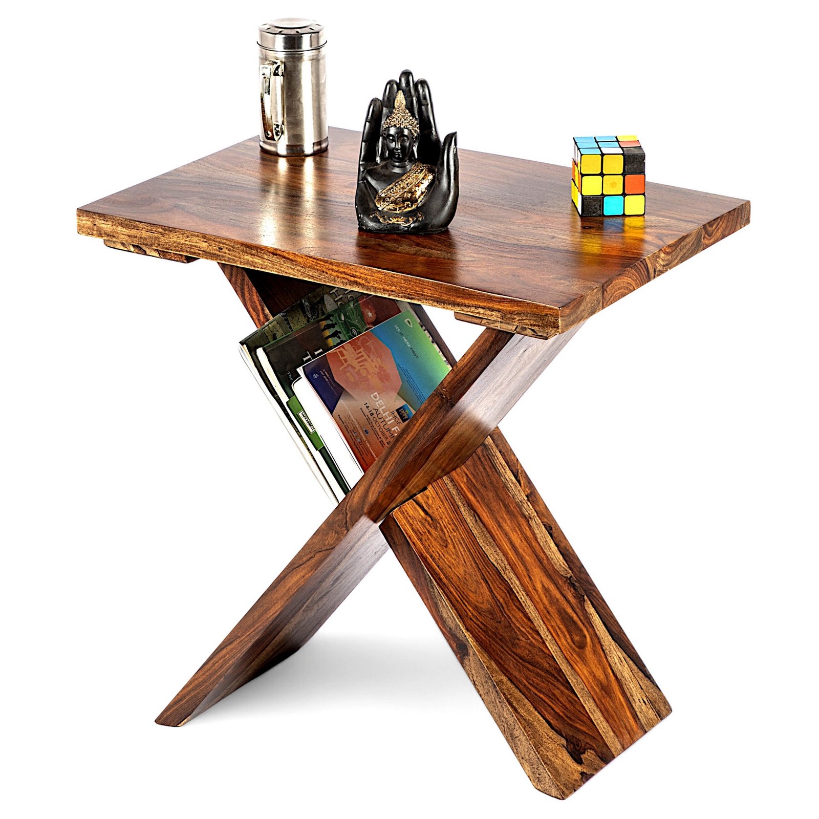 Ikiriya Darcy Sheesham Wood Contemporary Rectangle Tea Table / Side Table in Teak Finish - Image 2