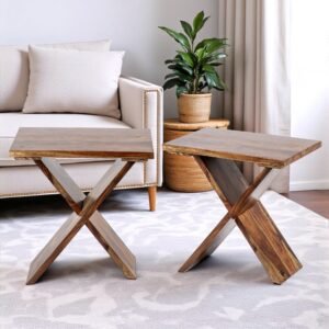 Ikiriya Darcy Sheesham Wood Contemporary Rectangle Set of 2 Tea Table / Side Tables in Teak Finish