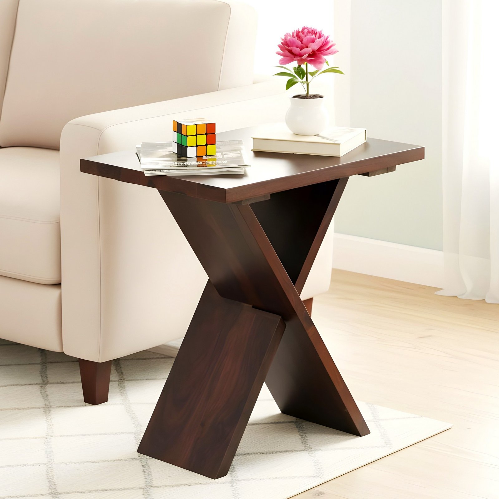 Ikiriya Darcy Sheesham Wood Contemporary Rectangle Tea Table / Side Table in Dark Walnut Finish