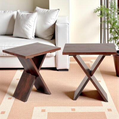 Ikiriya Darcy Sheesham Wood Contemporary Rectangle Set of 2 Tea Table / Side Tables in Dark Walnut Finish