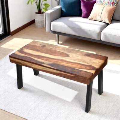 Ikiriya Mayfield Sheesham Wood Contemporary Rectangle Coffee Table in Natural Rosewood Finish
