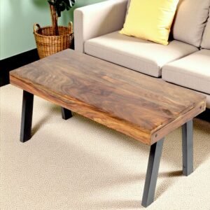 Ikiriya Mayfield Sheesham Wood Contemporary Rectangle Coffee Table in Teak Finish