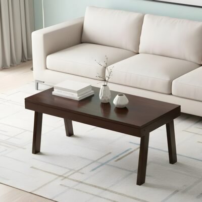 Ikiriya Mayfield Sheesham Wood Contemporary Rectangle Coffee Table in Dark Walnut Finish