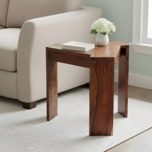 Ikiriya Avina Sheesham Wood Contemporary Triangle Sidetable / End Table in Natural Teak Finish