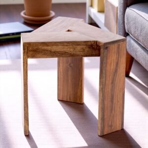 Ikiriya Avina Sheesham Wood Contemporary Triangle Sidetable / End Table in Teak Finish