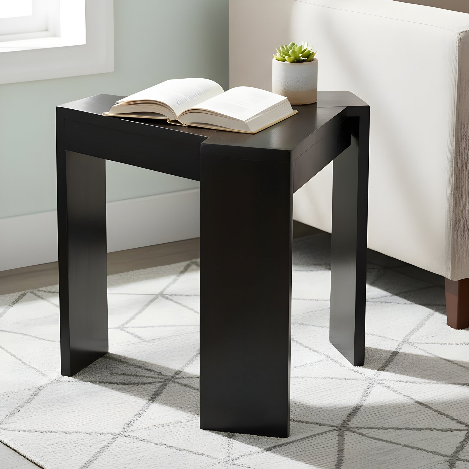 Ikiriya Avina Sheesham Wood Contemporary Triangle Sidetable / End Table in Extra Dark Mahagony Finish