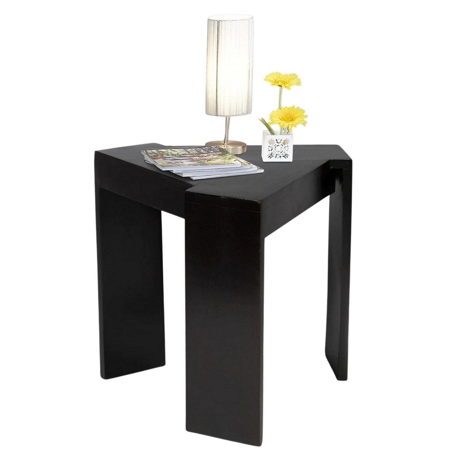 Ikiriya Avina Sheesham Wood Contemporary Triangle Sidetable / End Table in Extra Dark Mahagony Finish - Image 2