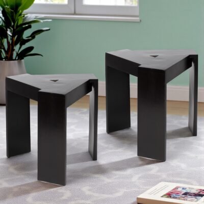 Ikiriya Avina Sheesham Wood Contemporary Triangle Set of 2 Sidetable / End Table in Extra Dark Mahagony Finish