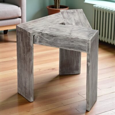 Ikiriya Avina Sheesham Wood Parisian Triangle Sidetable / End Table in Antique Grey Finish