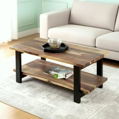 Ikiriya Aroda Sheesham Wood Rustic Rectangle Coffee Table in Natural Rustic Finish