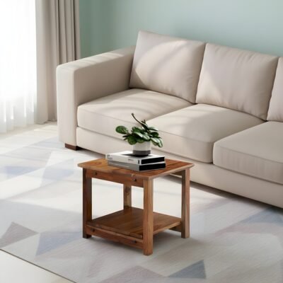 Ikiriya Camden Sheesham Wood Contemporary Square Coffee Table in Natural Teak Finish