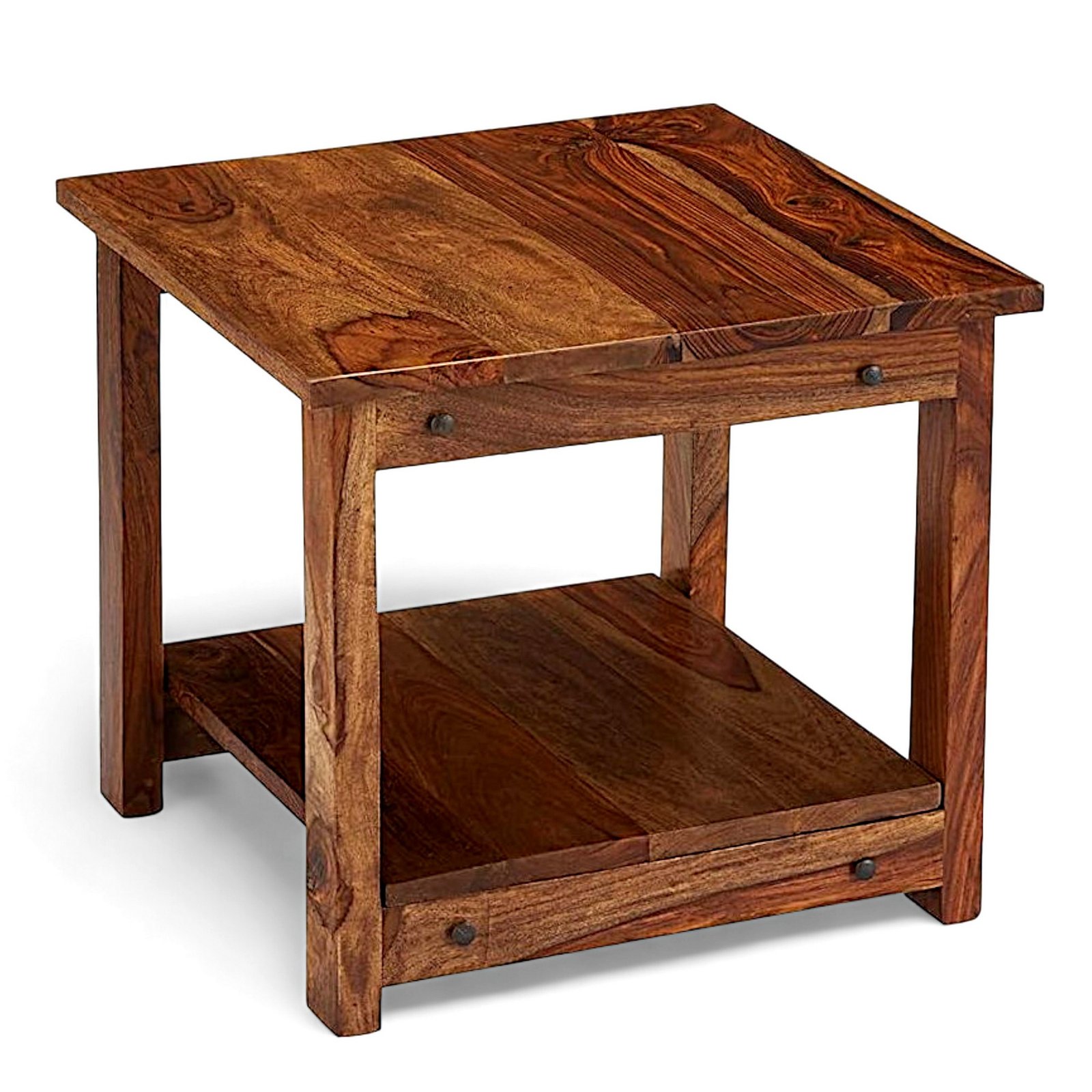 Ikiriya Camden Sheesham Wood Contemporary Square Coffee Table in Natural Teak Finish - Image 3