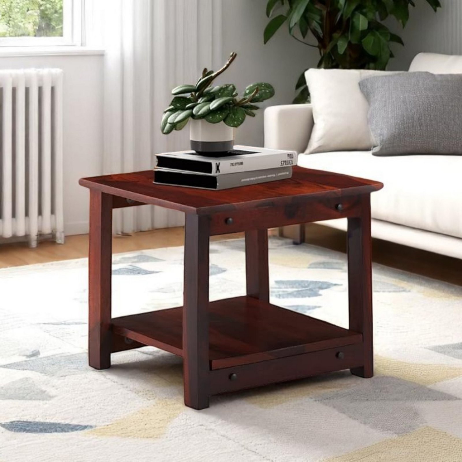 Ikiriya Camden Sheesham Wood Contemporary Square Coffee Table in Honey Finish
