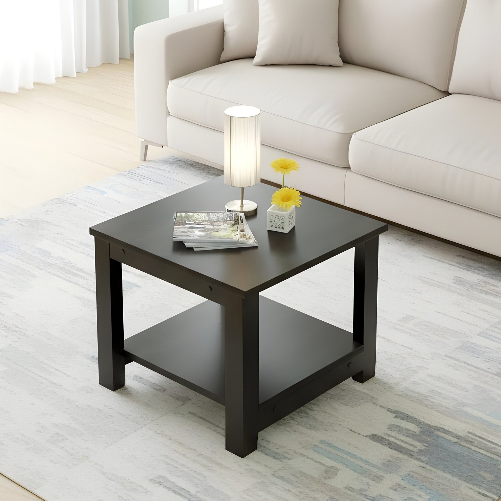 Ikiriya Camden Sheesham Wood Contemporary Square Coffee Table in Extra Dark Mahagony Finish