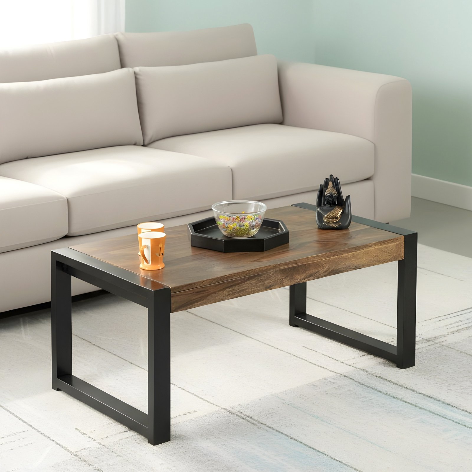 Ikiriya Hamstreet Sheesham Wood Contemporary Rectangle Coffee Table in Teak Finish