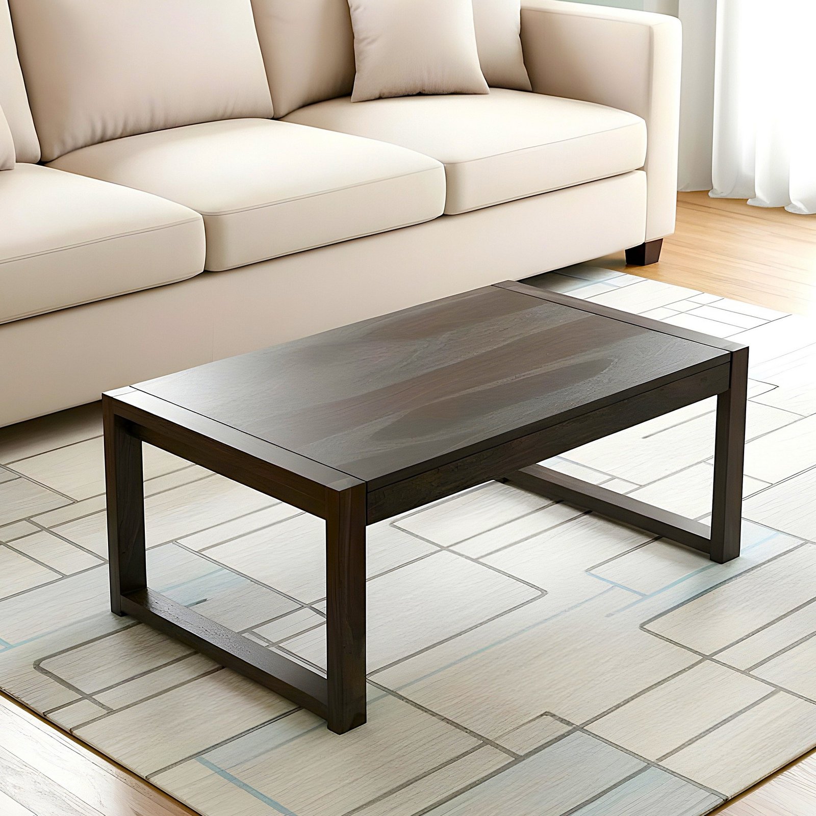 Ikiriya Hamstreet Sheesham Wood Contemporary Rectangle Coffee Table in Dark Mahagony Finish