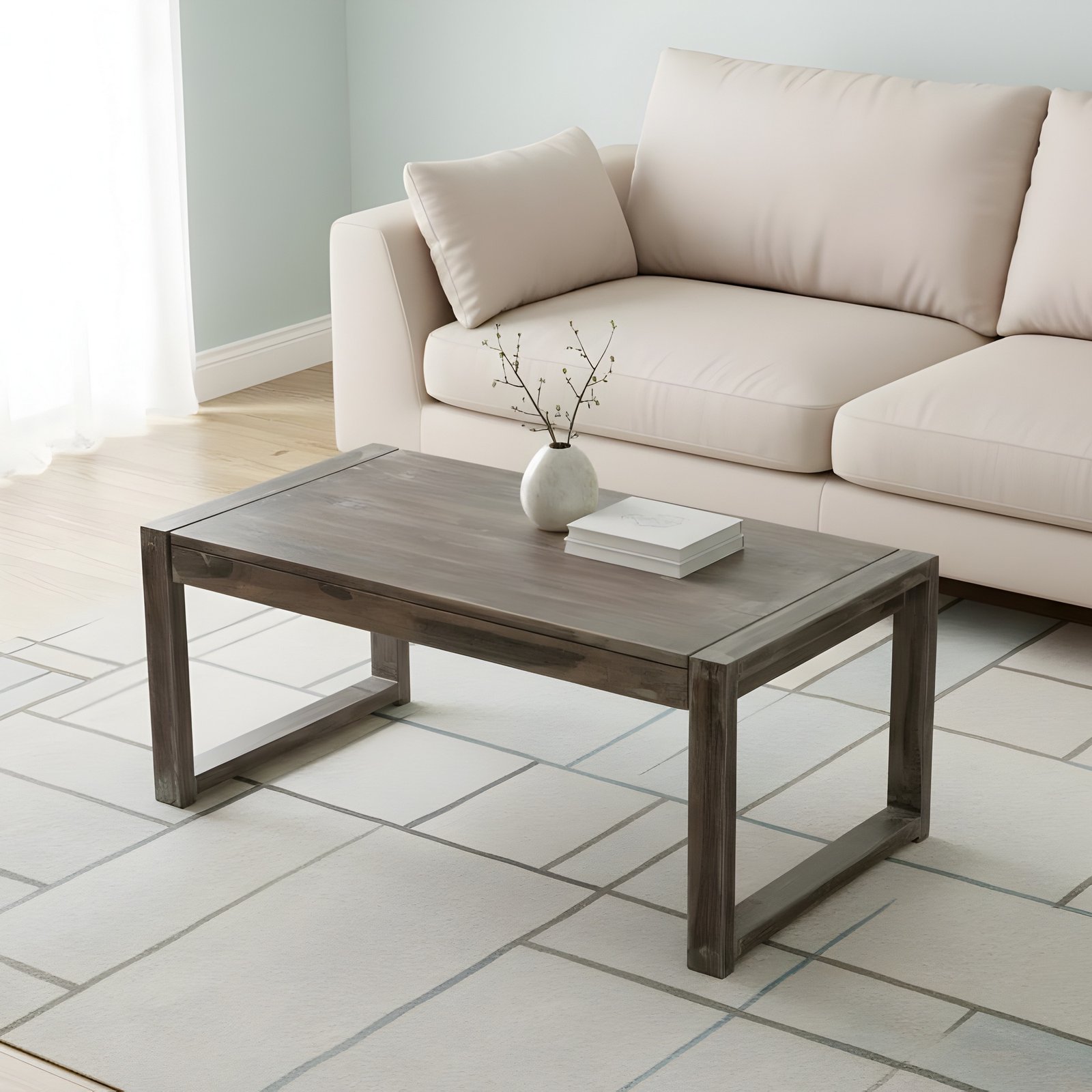 Ikiriya Hamstreet Sheesham Wood Parisian Rectangle Coffee Table in Antique Grey Finish