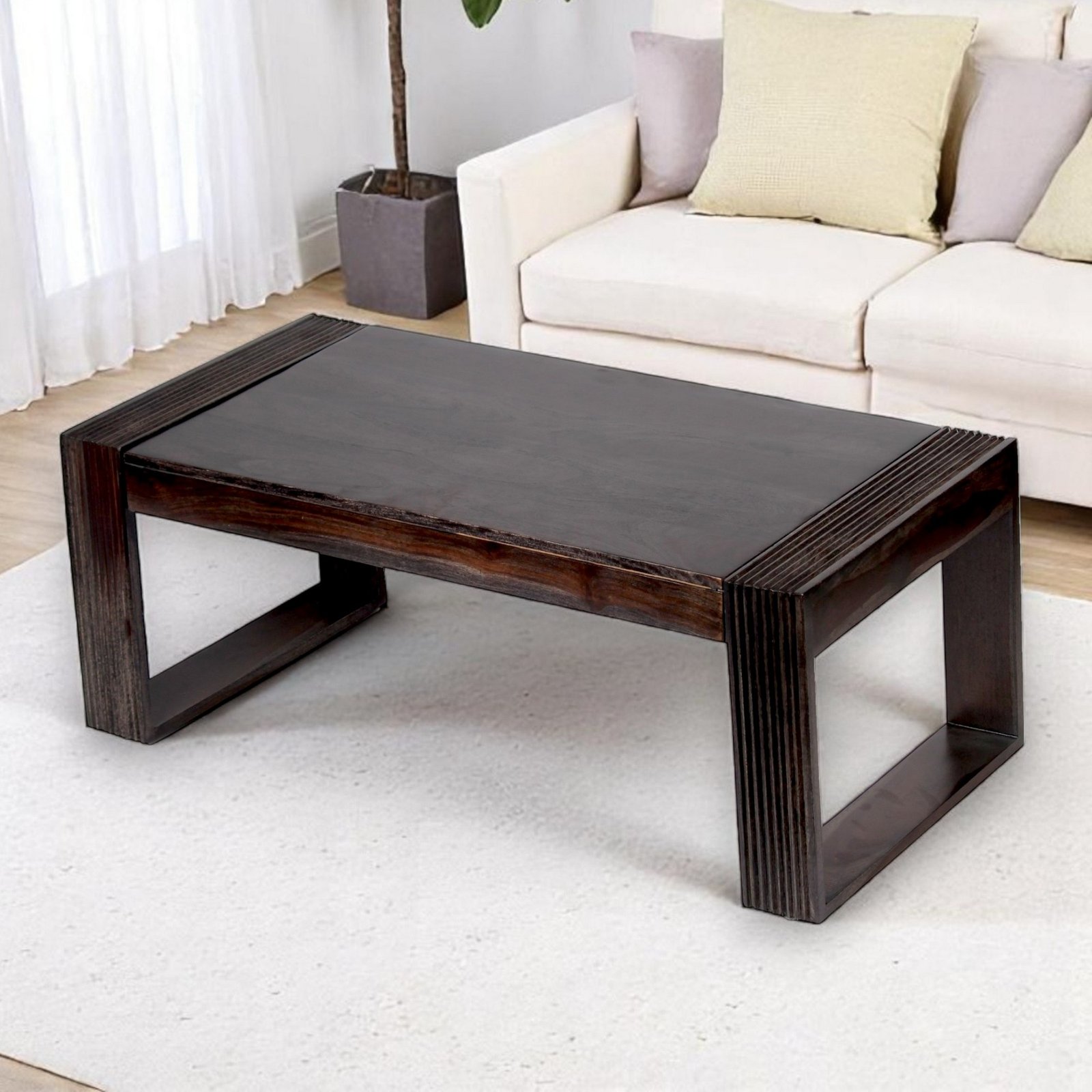 Ikiriya Hudson Sheesham Wood Contemporary Rectangle Coffee Table in Dark Mahagony Finish - Image 10