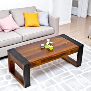 Ikiriya Hudson Sheesham Wood Contemporary Rectangle Coffee Table in Provisional Teak Finish