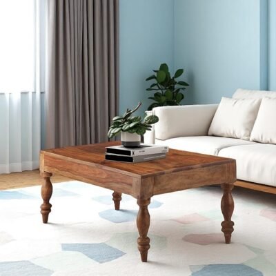 Ikiriya Hudson Sheesham Wood Traditional Rectangle Coffee Table in Natural Teak Finish