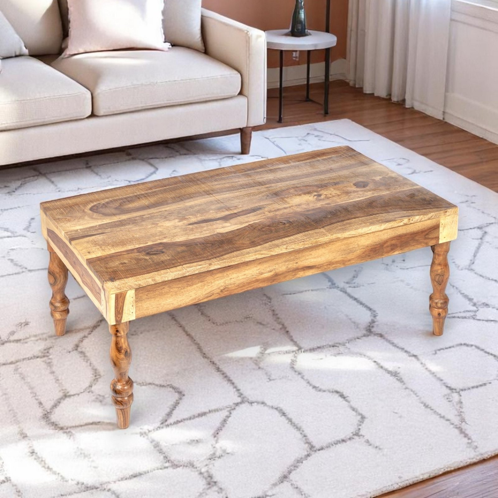 Ikiriya Hudson Sheesham Wood Rustic Rectangle Coffee Table in Natural Rustic Finish