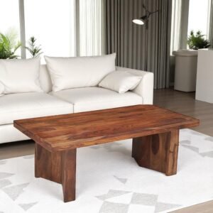 Ikiriya Kassel Sheesham Wood Contemporary Rectangle Coffee Table in Natural Teak Finish