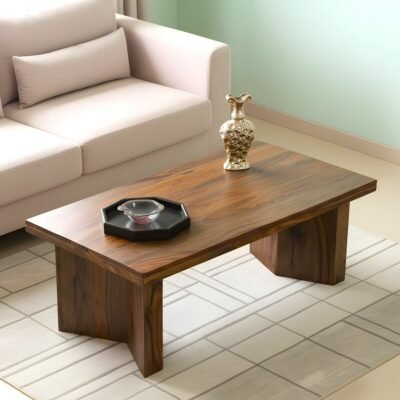 Ikiriya Kassel Sheesham Wood Contemporary Rectangle Coffee Table in Teak Finish