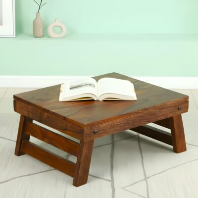 Ikiriya Ohio Sheesham Wood Contemporary Rectangle Folable Laptop Table in Teak Finish