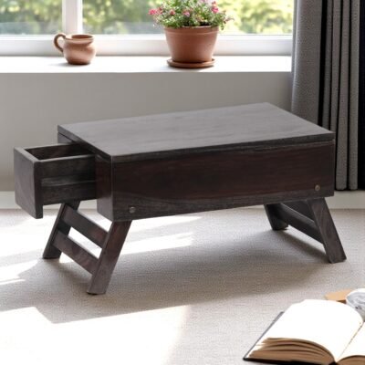 Ikiriya Ohio Sheesham Wood Contemporary Rectangle Folable Laptop Table in Dark Mahagony Finish