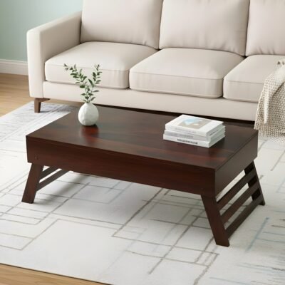 Ikiriya Kassel Sheesham Wood Contemporary Rectangle Foldable Coffee Table in Dark Walnut Finish