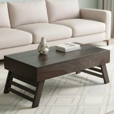 Ikiriya Kassel Sheesham Wood Contemporary Rectangle Foldable Coffee Table in Dark Mahagony Finish