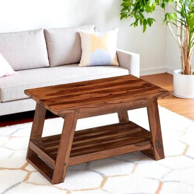 Ikiriya Alison Sheesham Wood Accent Rectangle Coffee Table in Natural Teak Finish