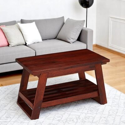 Ikiriya Alison Sheesham Wood Accent Rectangle Coffee Table in Honey Finish
